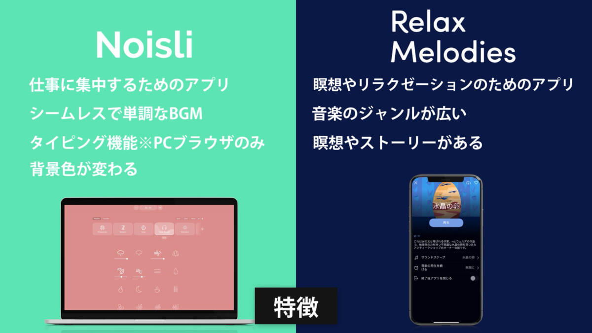 NoisliとRelax Melodiesの違い①特徴